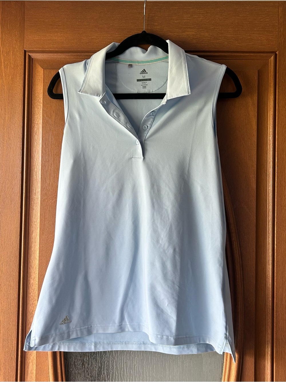 Adidas Womenβs Light Blue Sleeveless Polo Top medium tennis golf